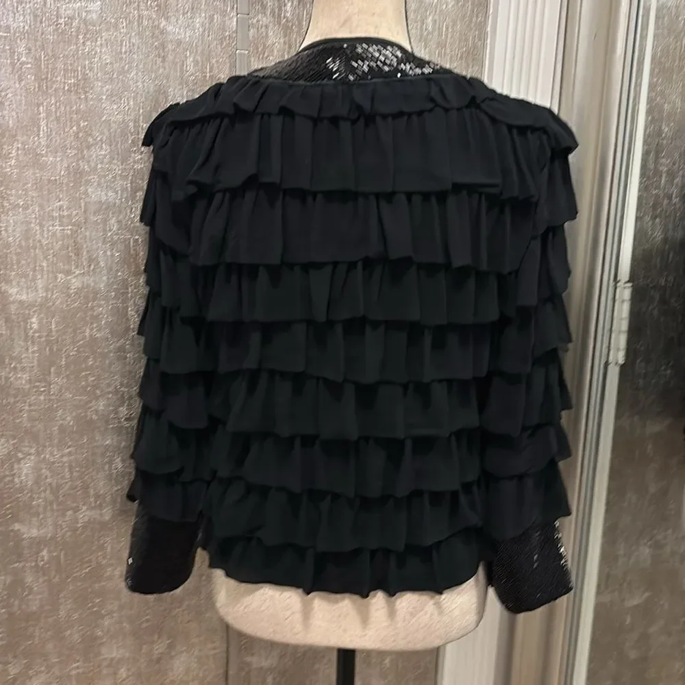 French Connection 100% viscose Chic Black Ruffled/beaded Jacket, US4